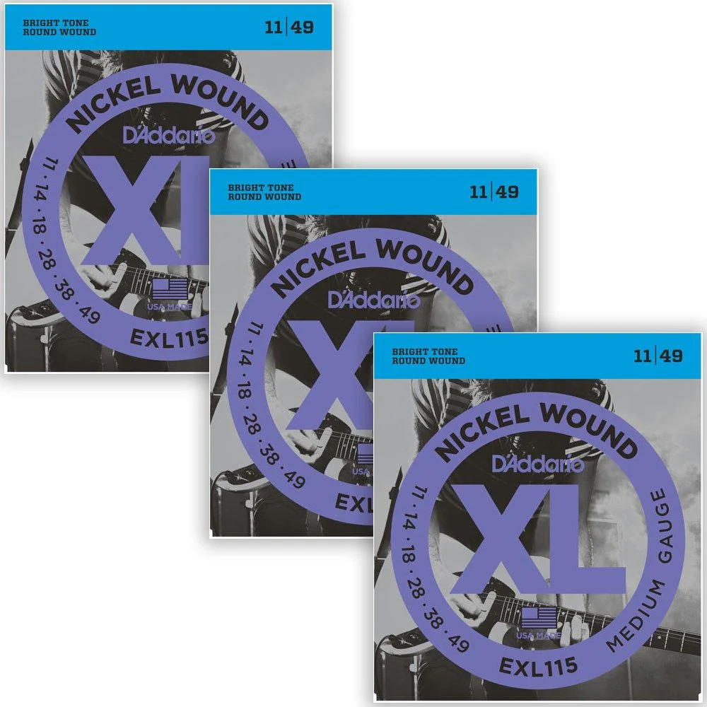 D'Addario EXL115-3D Nickel Electric Guitar Strings 3-PACK Medium/Blues-Jazz Rock (11-49)