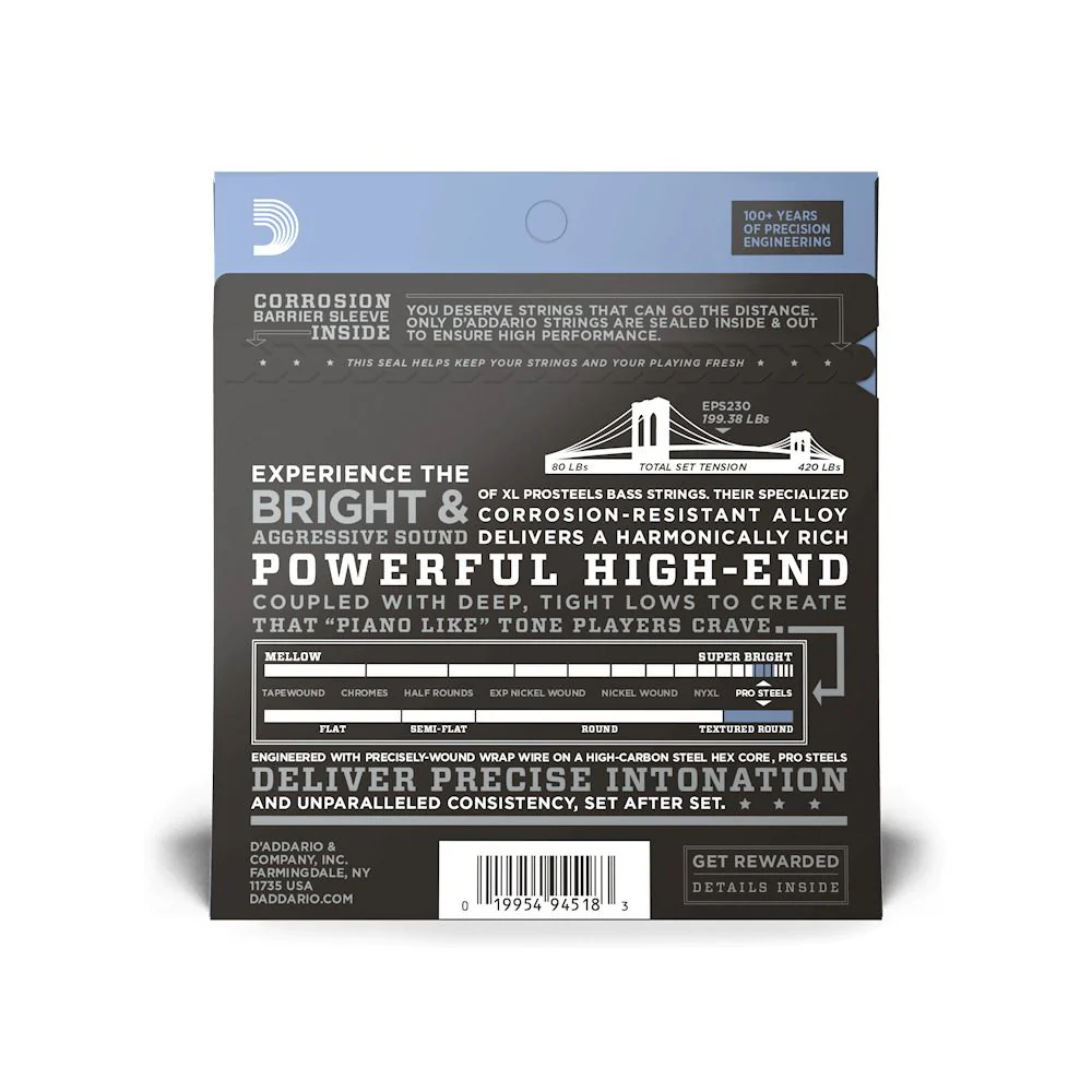 DAddario EPS230 ProSteels Bass Guitar Strings Heavy 55110 Long Scale