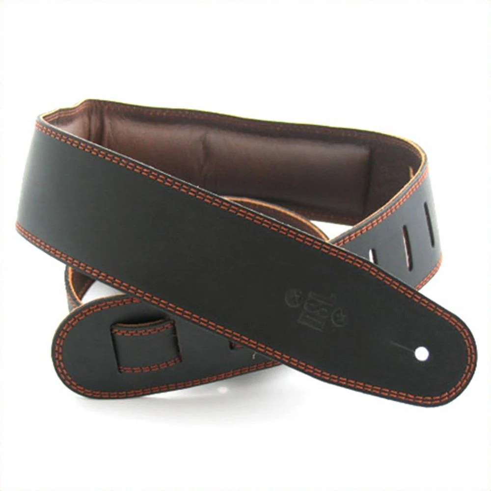 DSL GEG Series Padded Guitar Strap (Black, Brown Backing, 2.5")