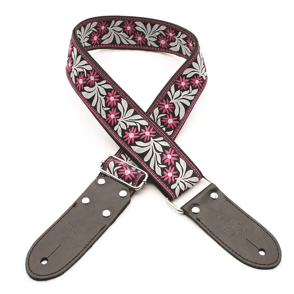 DSL JAC20 Jacquard Guitar Strap (Flower Design, Fuchsia, 2")