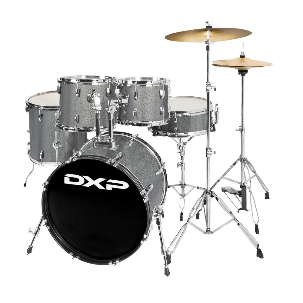 DXP Fusion 20" 5-Piece Drumkit w/ Cymbals and Throne (Silver Glitter Sparkle)
