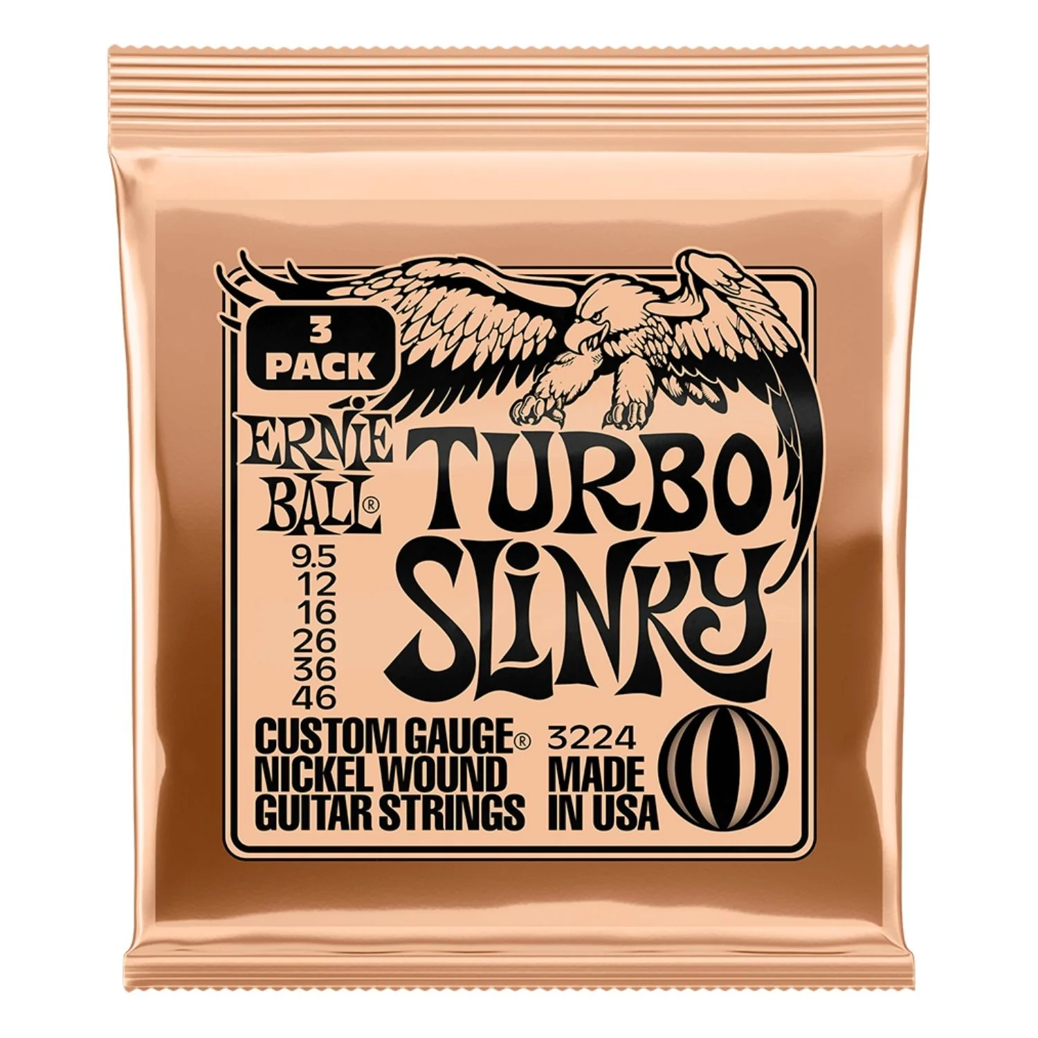 Ernie Ball Turbo Slinky Nickel Wound Electric Guitar Strings 3-PACK - (9.5-46)