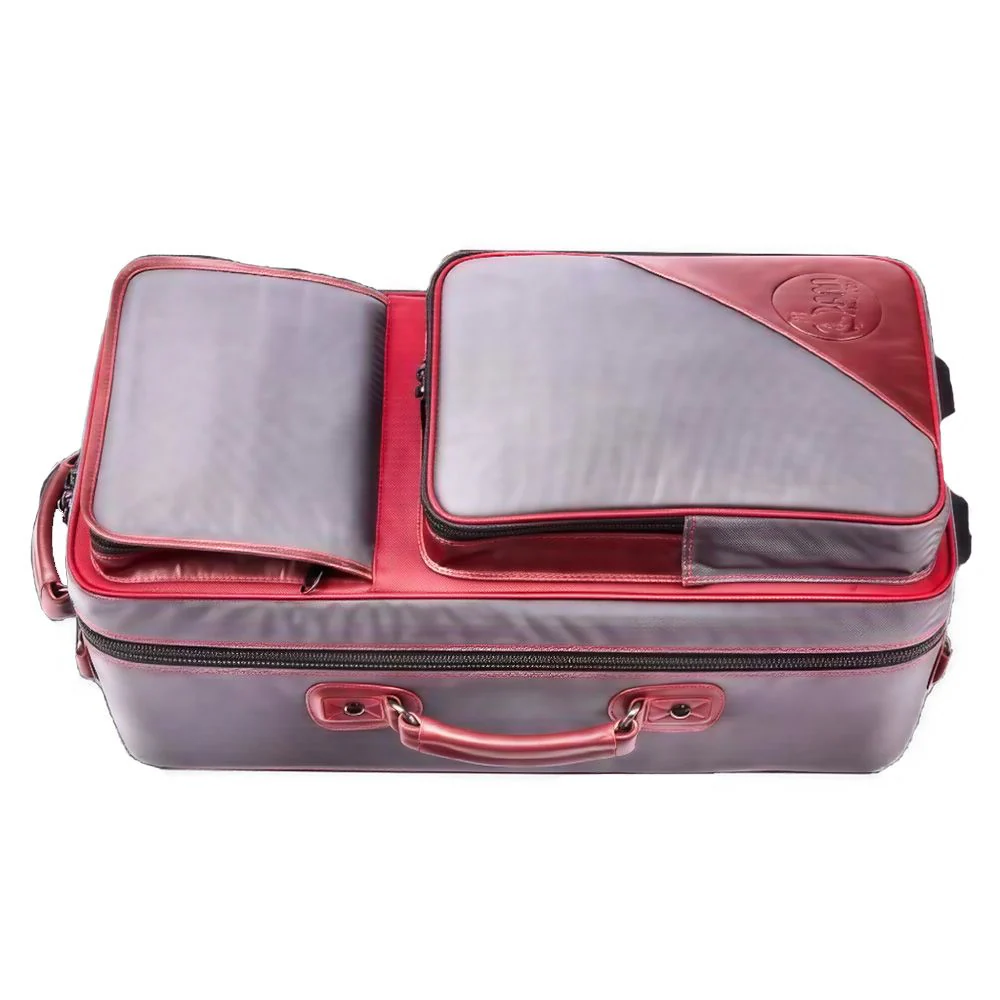Gard Elite Fibreglass Double Trumpet Case - Synthetic Gray w / Cherry Leather Trim