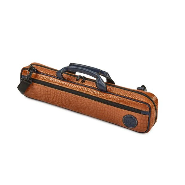Gard Single Flute Case Cover - B foot - Leather Brown Gator w/ Blue Trim