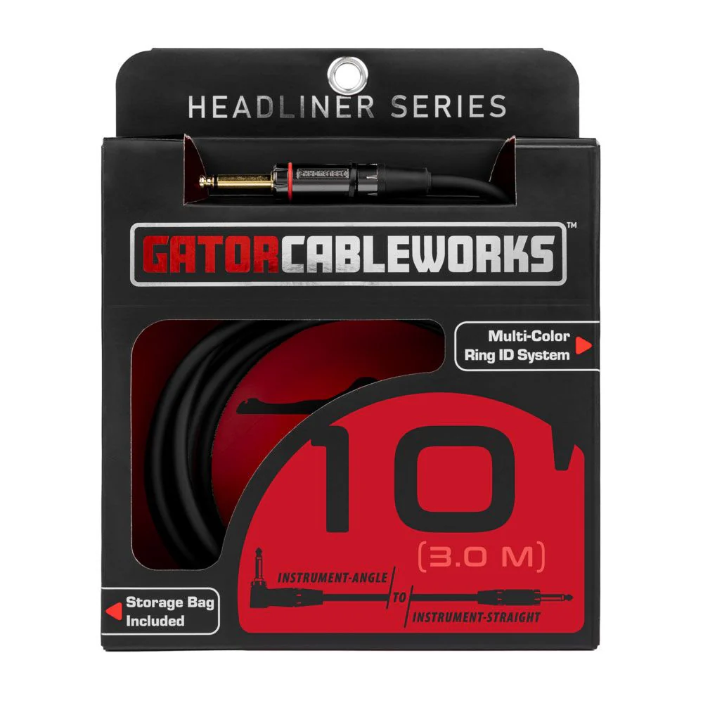 Gator GCWH-INS-10RA Headliner Stright TS to Right-Angle Instrument Cable (10ft)
