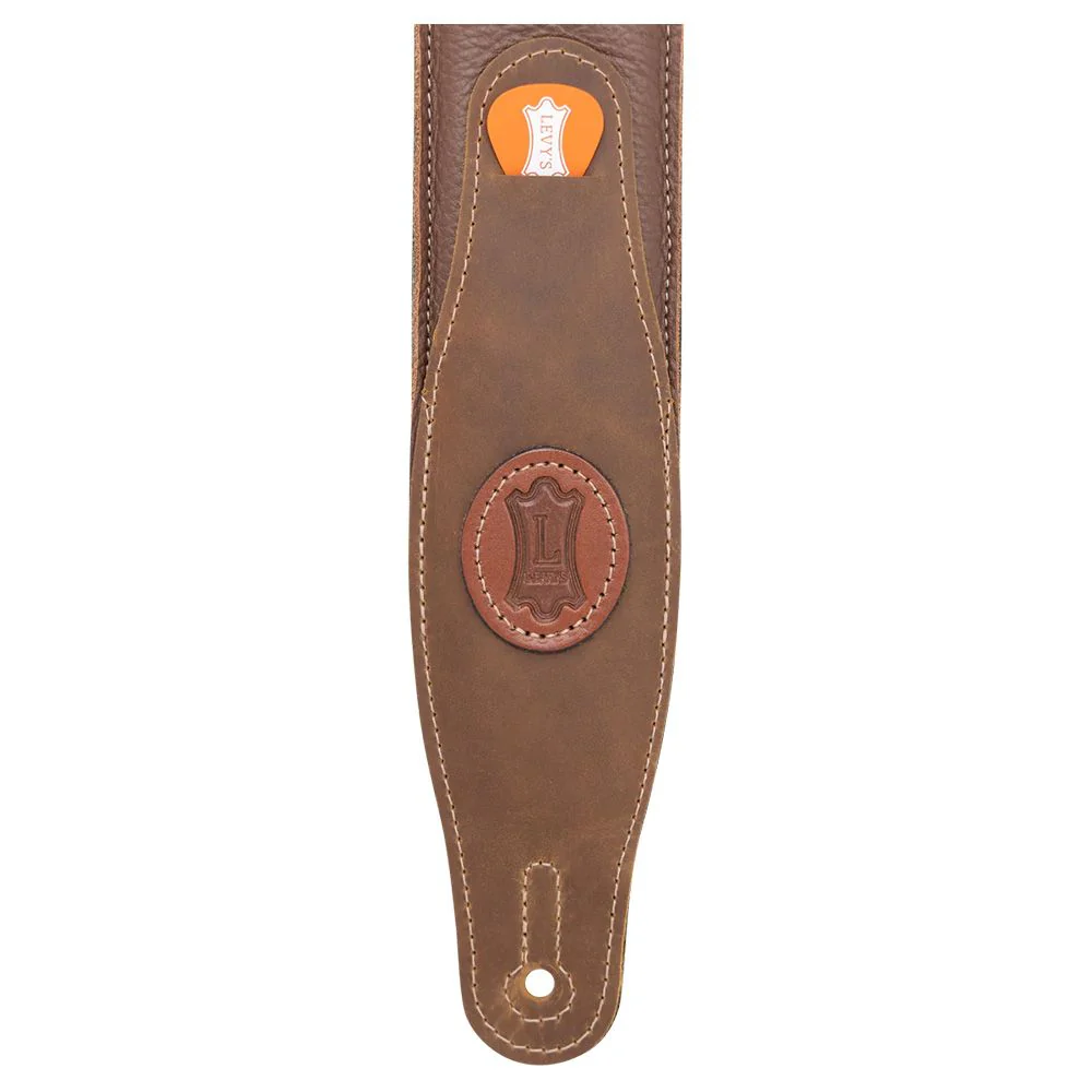 Levys Padded Guitar Strap w/ Olive Green Suede 2.5" (Brown)