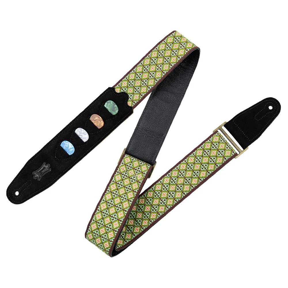 Levys Vintage Hootenanny Strap w/ Pick Holder (Green Mosaic)