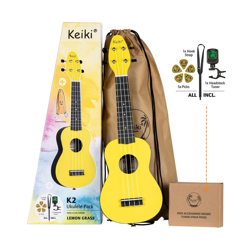 Ortega Keiki K2 Series Soprano Ukulele Pack (Lemon Grass)