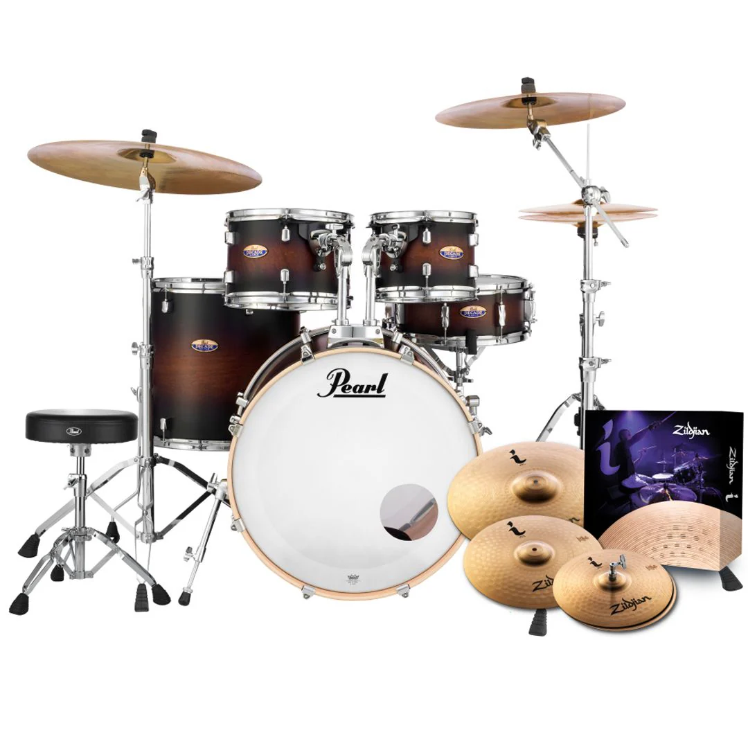Pearl Decade Maple 5pc 22" Fusion Plus Drumkit Pack w/HW Cymbals (Satin Brown Burst)