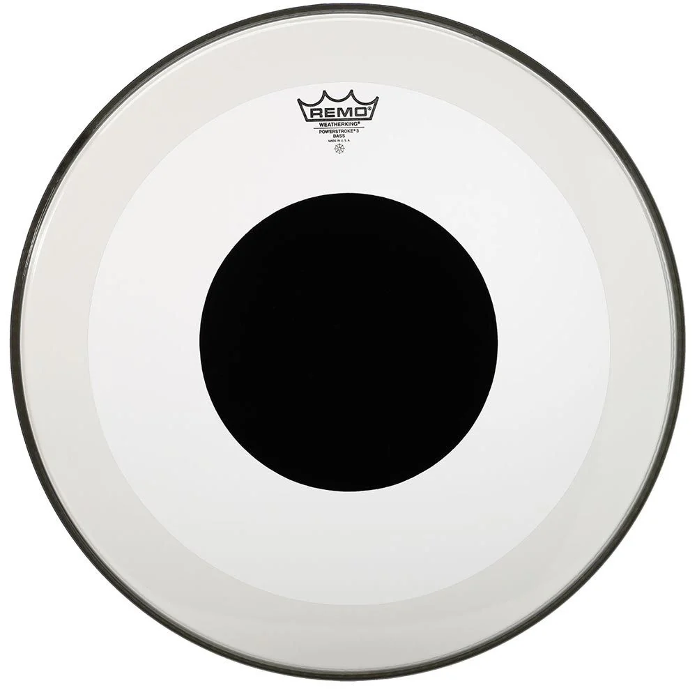Remo P3-1322-10 Powerstroke 3 Clear Black Dot Bass Drumhead Top Black Dot, 22"