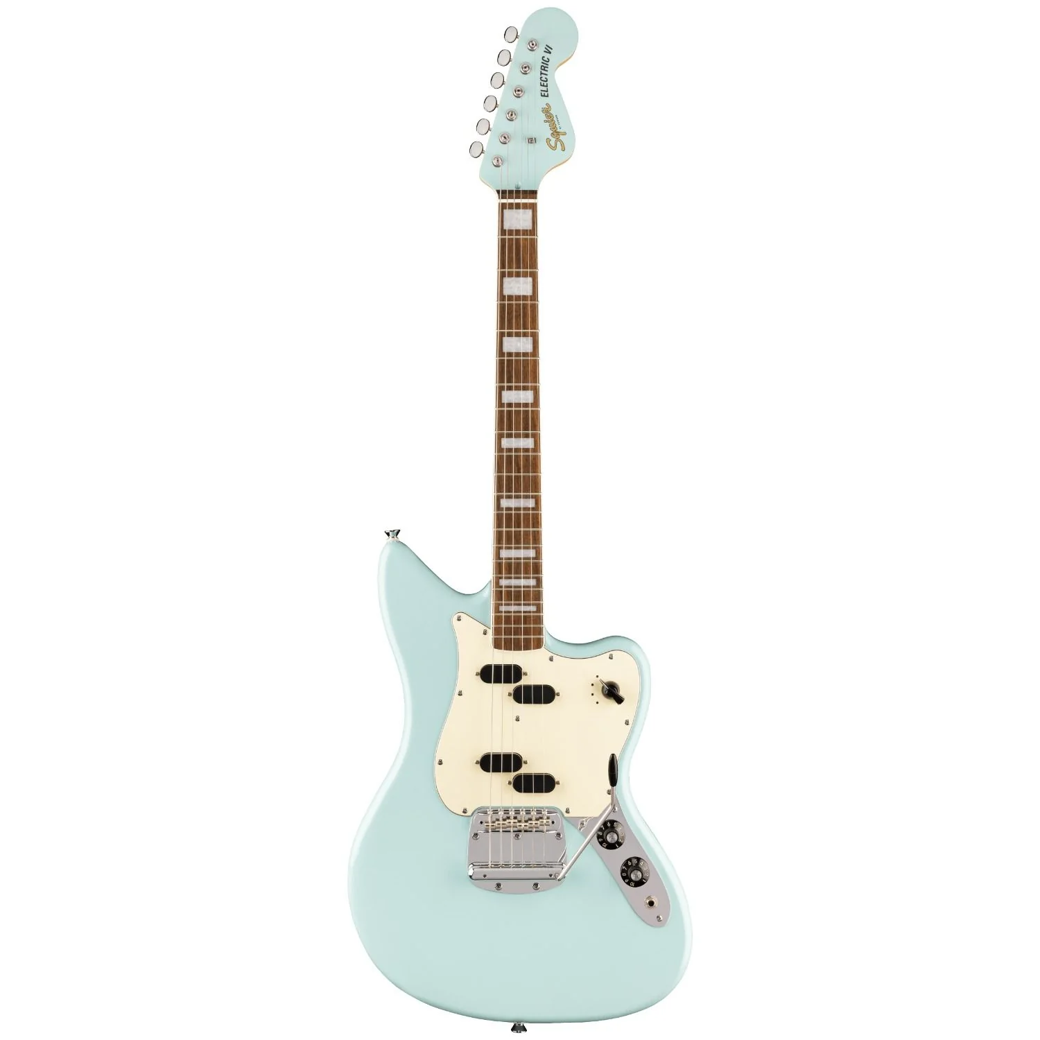 Squier Paranormal Electric VI Laurel Fingerboard Matching Headstock (Daphne Blue)