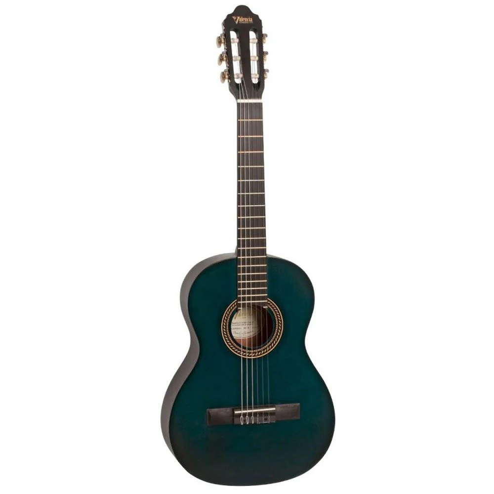 Valencia VC202TBU 1/2 Size Classical Guitar (Transparent Blue Satin)